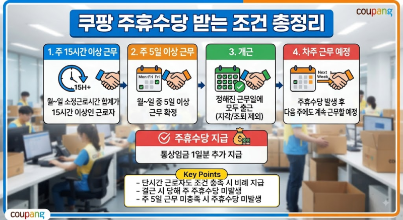 쿠팡 주휴수당 받는 조건 총정리:주 5일 근무해야 받는다?