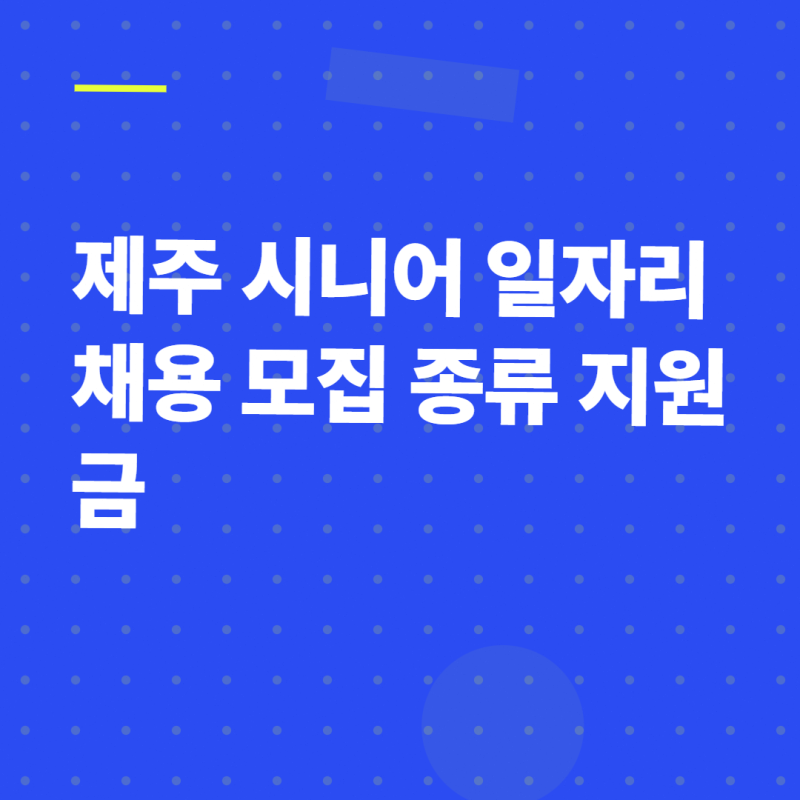 제주 시니어 일자리 채용 모집 종류 지원금