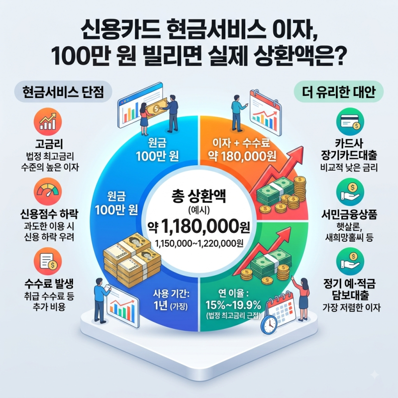 신용카드 현금서비스 이자 계산해보니 100만 원 빌리면 실제 상환액은 이 정도였습니다