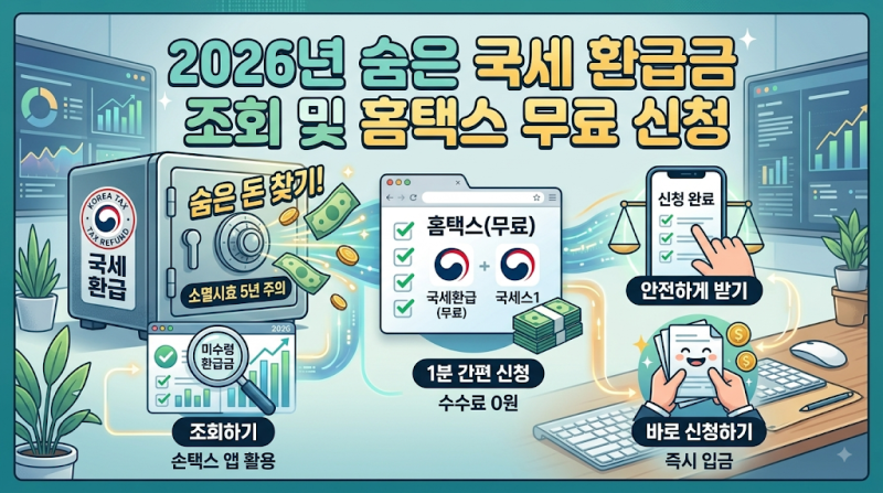 2026년 숨은 국세 환급금 조회 방법 (홈택스 vs 삼쩜삼 수수료 아끼기·소멸시효 5년 총정리)
