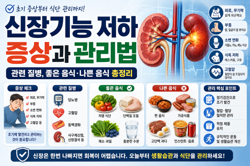 신장기능 저하 증상과 관리법 관련 질병 및 음식 총정리