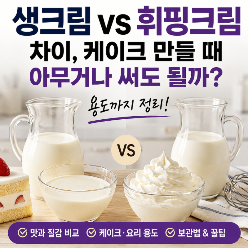 생크림 휘핑크림 차이, 케이크 만들 때 아무거나 써도 될까? 용도까지 정리