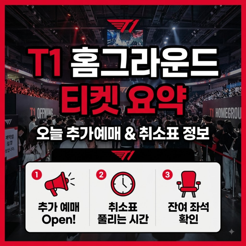 T1 홈그라운드 티켓 오늘 추가예매 취소표 잔여좌석 확인하기