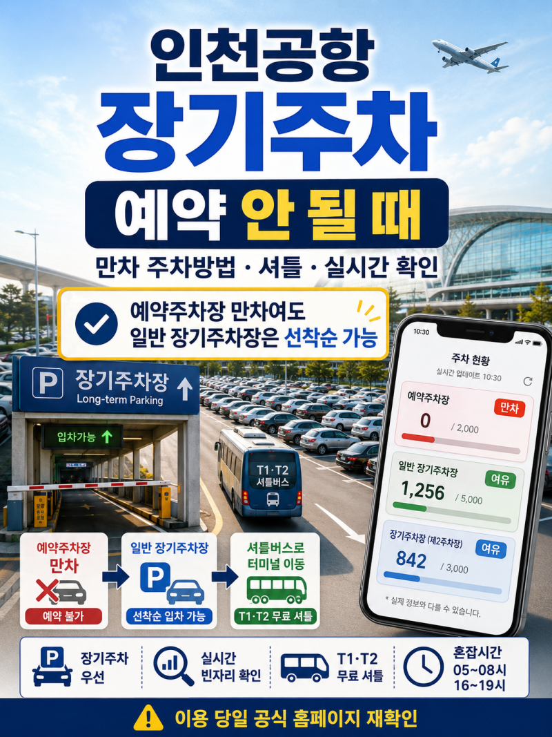 인천공항 장기주차 예약 안 될 때｜만차 주차방법·셔틀·실시간 확인