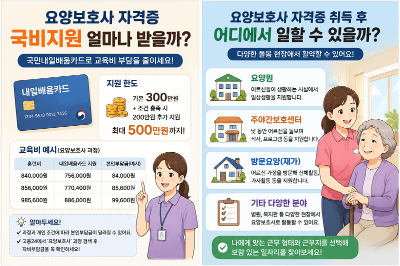 2026 요양보호사 자격증 국비지원 받을 수 있을까? 내일배움카드부터 취업까지