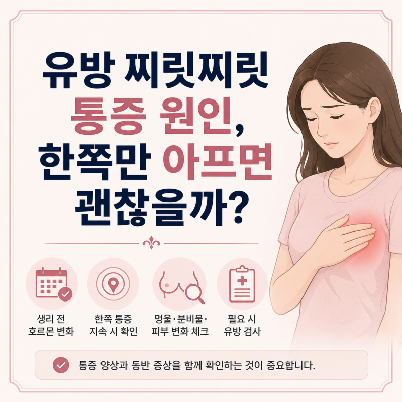 유방 찌릿찌릿 통증 원인, 한쪽만 아프면 괜찮을까?