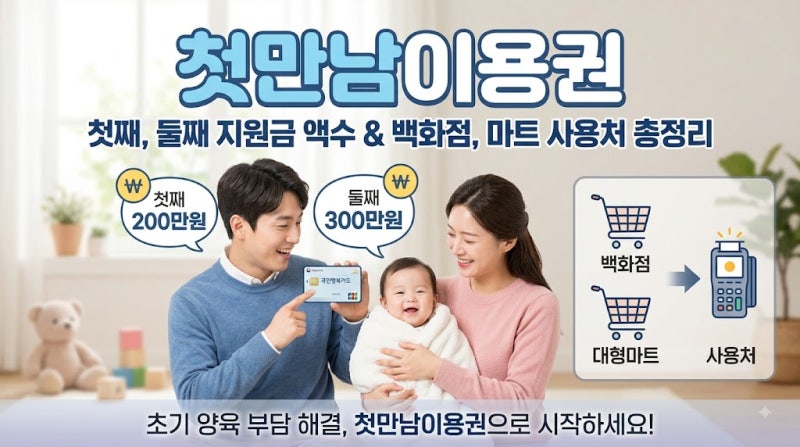첫만남이용권 첫째 둘째 지원금 액수 및 백화점 마트 사용처 총정리