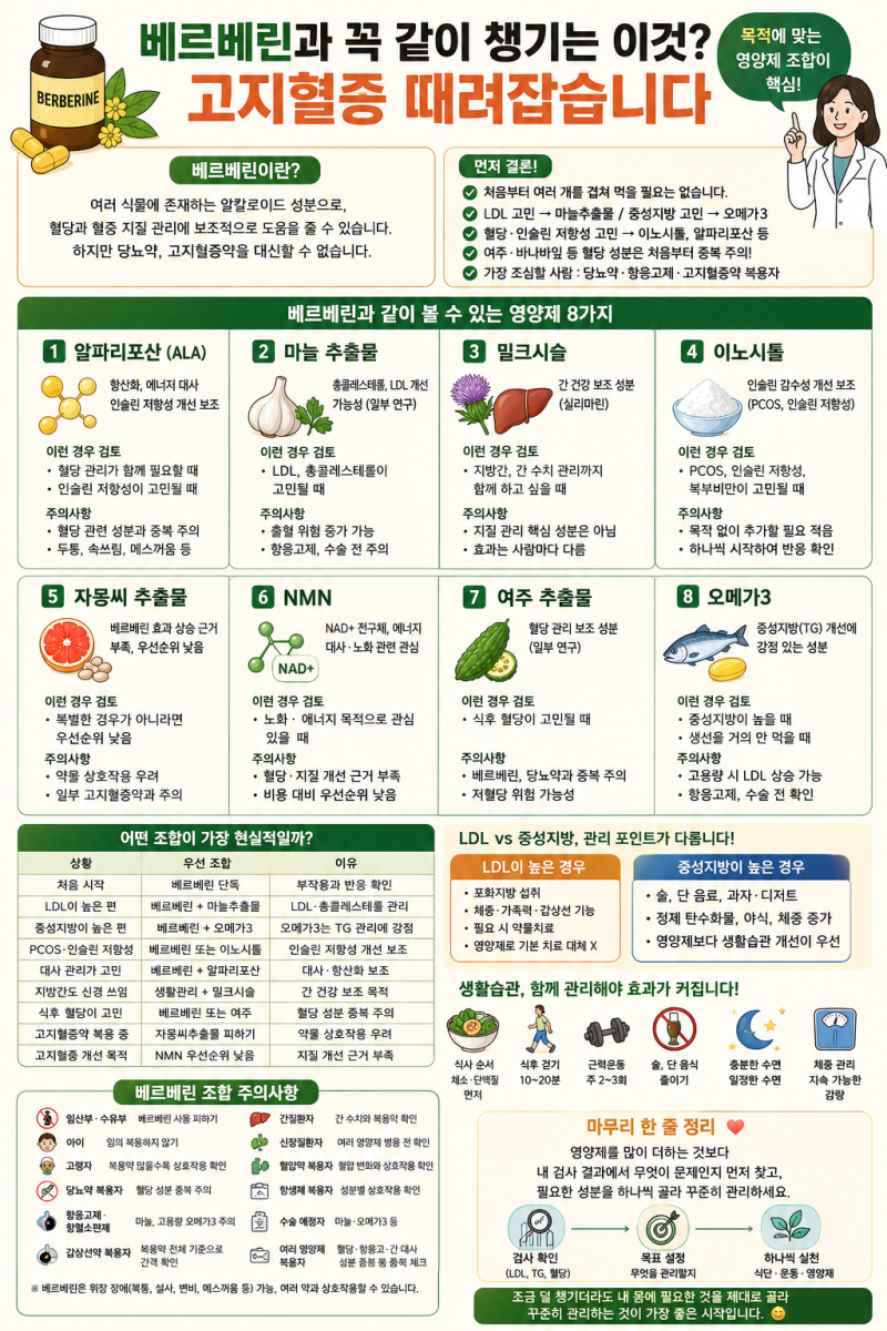 베르베린 영양제 조합, 고지혈증·혈당 관리에 같이 볼 성분 8가지