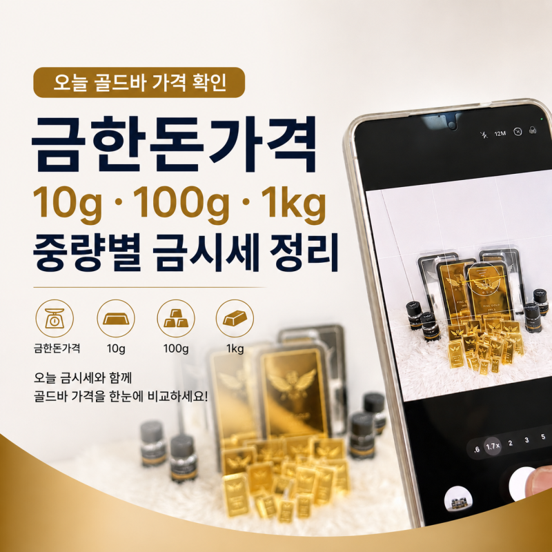 오늘 골드바 가격 확인｜금한돈가격·10g·100g·1kg 중량별 금시세 정리
