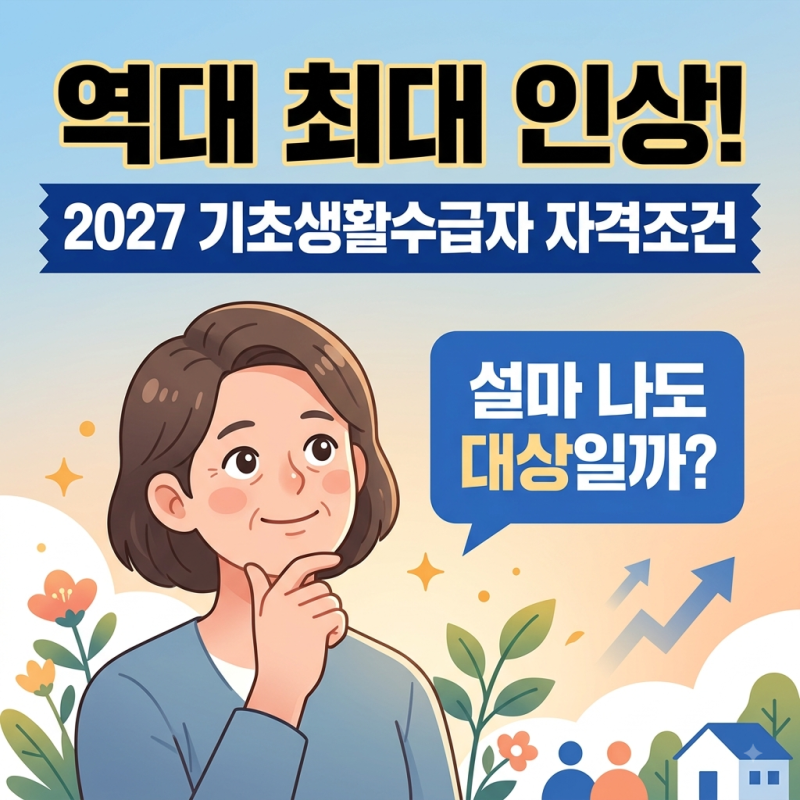 2027년 기초생활수급자 선정기준 역대 최대 6.7% 인상 (+생계·의료·주거·교육급여 총정리)