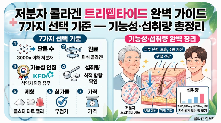 저분자 콜라겐 트리펩타인 콜라겐 7가지 선택 기준 — 기능성·섭취량 완벽 정리
