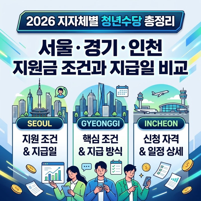2026 지자체별 청년수당 2026 지자체별 청년수당 총정리: 서울 경기 인천 지원금 조건과 지급일....