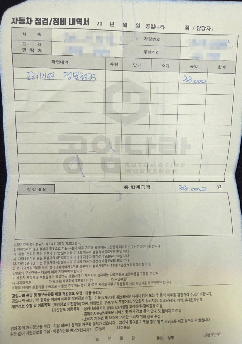 중고차 구입 후 점검 (카티더안심, 블루핸즈, 공임나라 비교)