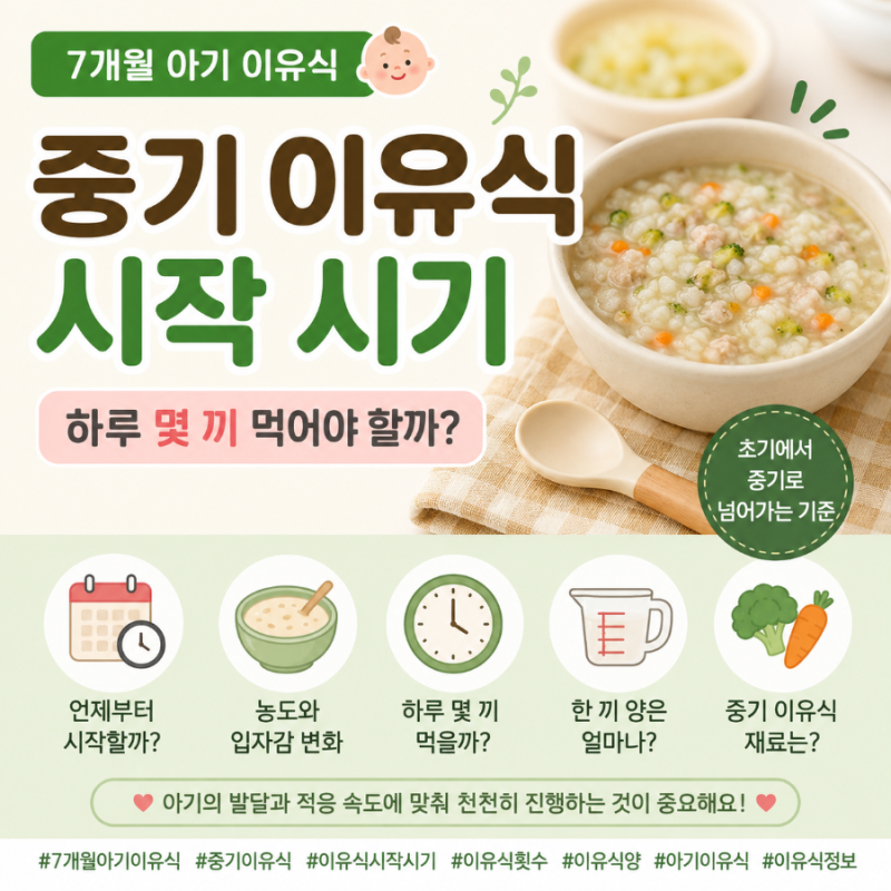 7개월 아기 이유식 중기 시작 시기｜초기 이유식에서 중기로 넘어가는 기준