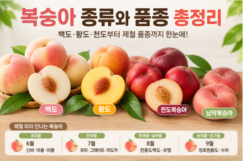 복숭아 종류와 품종, 뭐가 다를까? 백도·황도·천도부터 제철 품종까지