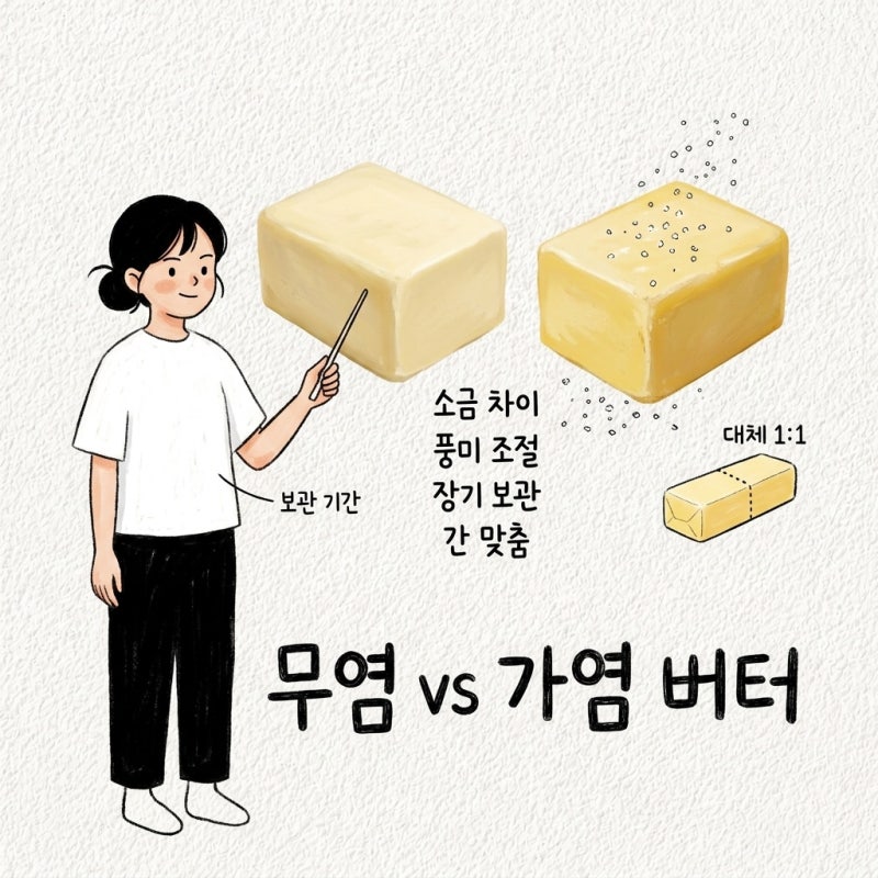 무염버터 가염버터 차이 대체 비율 보관 기간