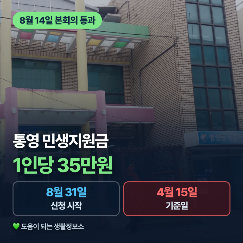 통영 민생지원금 35만원 사용처와 신청 기간, 4월 15일 기준입니다