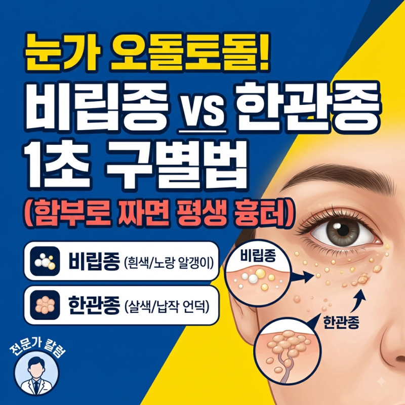 눈가 한관종 비립종 차이점, 짜면 절대로 안 되는 이유는 무엇일까?