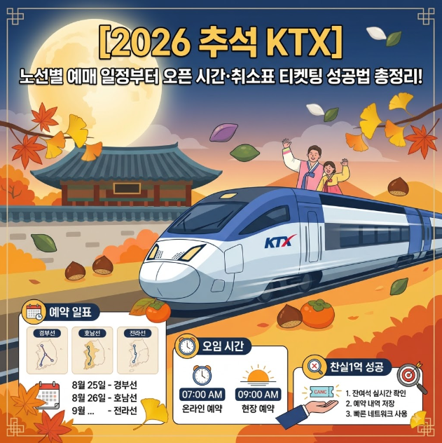 [2026 추석 KTX] 노선별 예매 일정부터 오픈 시간·취소표 티켓팅 성공법 총정리!