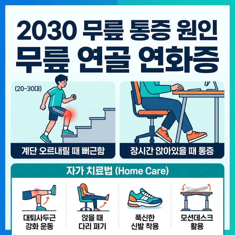 2030 무릎 통증 원인인 무릎 연골 연화증 증상과 자가 치료법