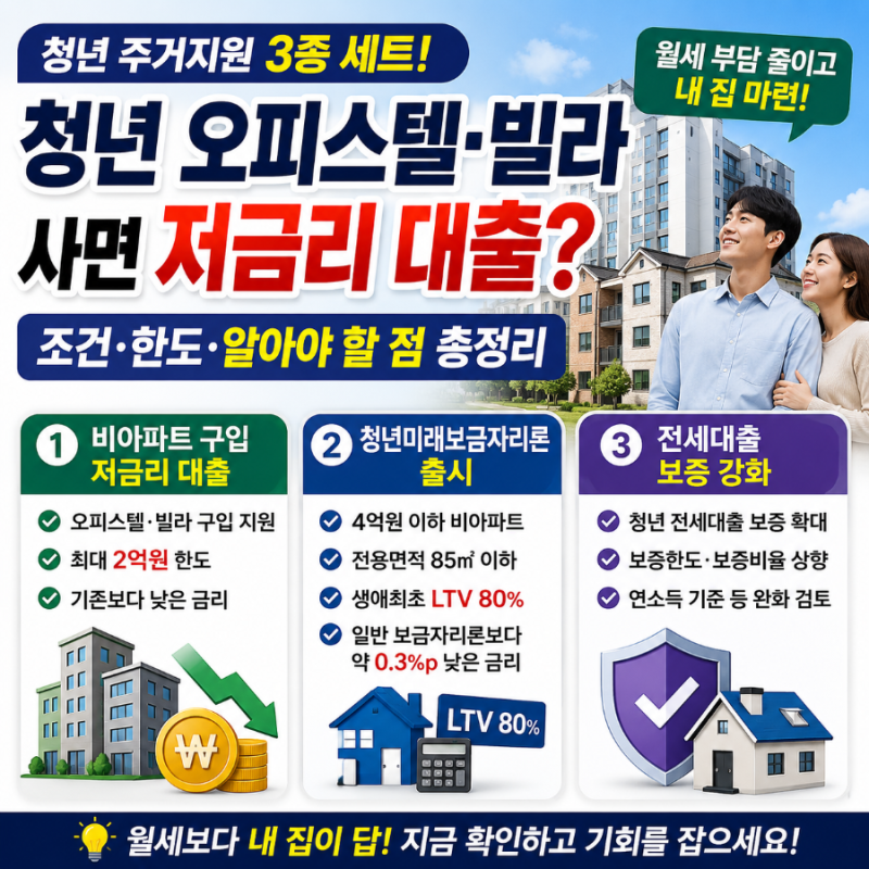 청년 오피스텔·빌라 사면 저금리 대출? 청년 주거지원 3종 세트 조건 총정리