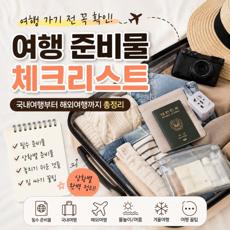 여행 준비물 뭐 챙기지? 국내·해외여행 물놀이 겨울 여름 상황별 준비물 체크리스트