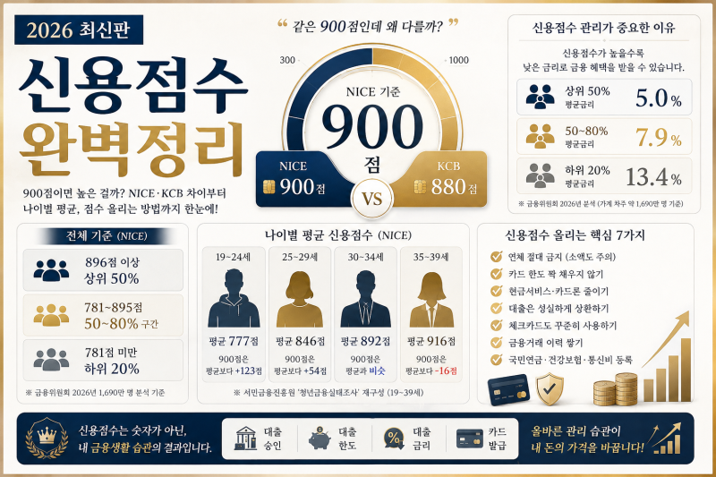 2026 신용점수 평균｜900점이면 높은 걸까? 나이별 NICE·KCB까지 총정리