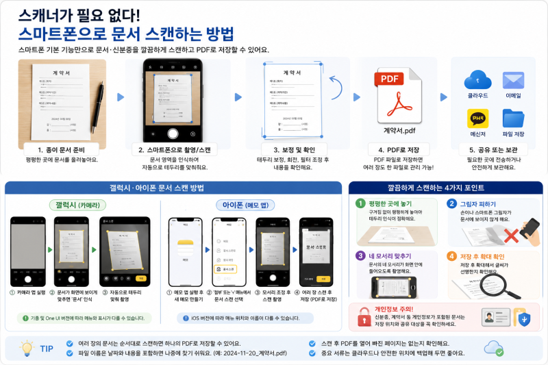 갤럭시 문서 스캔하는 방법, 갤럭시·아이폰 기본 기능부터 PDF 저장까지