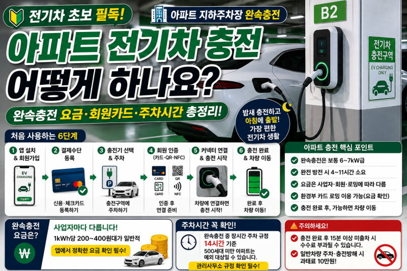 아파트 전기차 충전 어떻게 하나요?｜완속충전 요금·회원카드·주차시간 총정리