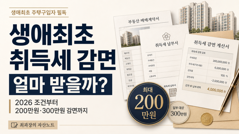 생애최초 취득세 감면 얼마 받을까? 2026년 200만원·300만원 조건 정리