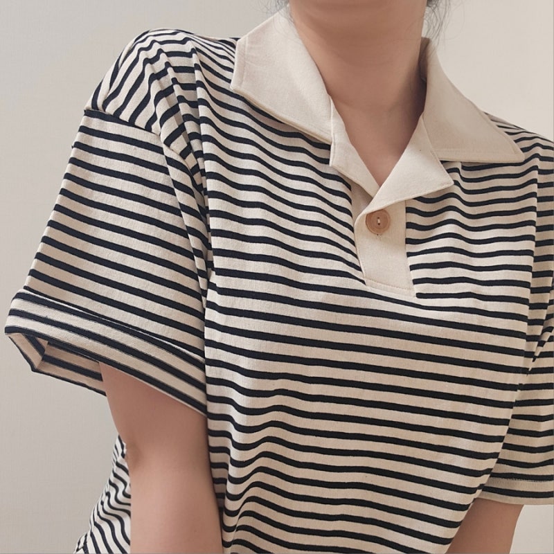 스튜디오 톰보이 스트라이프 카라 티셔츠 후기, 루즈핏 여름 반팔