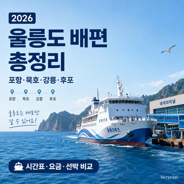 울릉도 배편 총정리 2026｜포항·묵호·강릉·후포 출발지별 시간표·요금·선박 비교