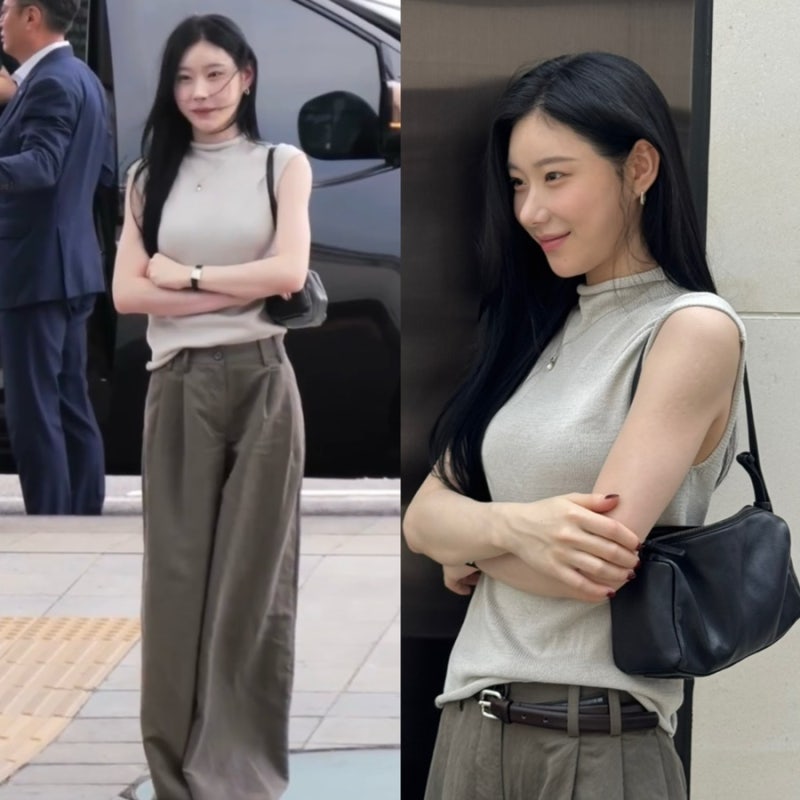 있지 채령 반팔 터틀넥 니트에 슬랙스 가방까지 성숙한 공항 패션 인스타에도?!