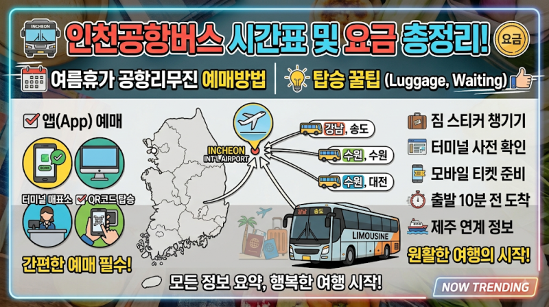 인천공항버스 시간표 및 요금 총정리 : 여름휴가철 공항리무진 예매방법과 탑승 꿀팁
