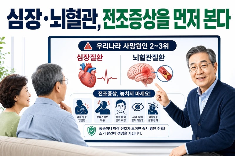 심뇌혈관질환 전조증상, 50~70대가 꼭 기억해야 할 가슴·팔·말·얼굴 신호