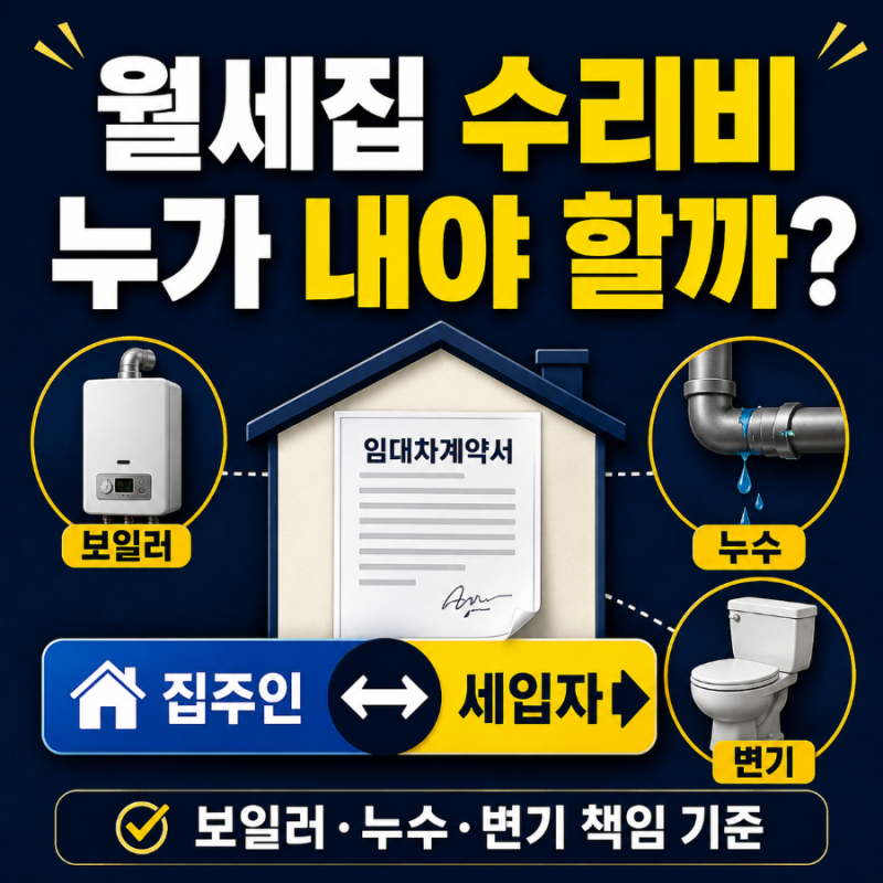 월세집 수리비 누가 부담할까? 보일러·누수·변기 집주인 책임 기준