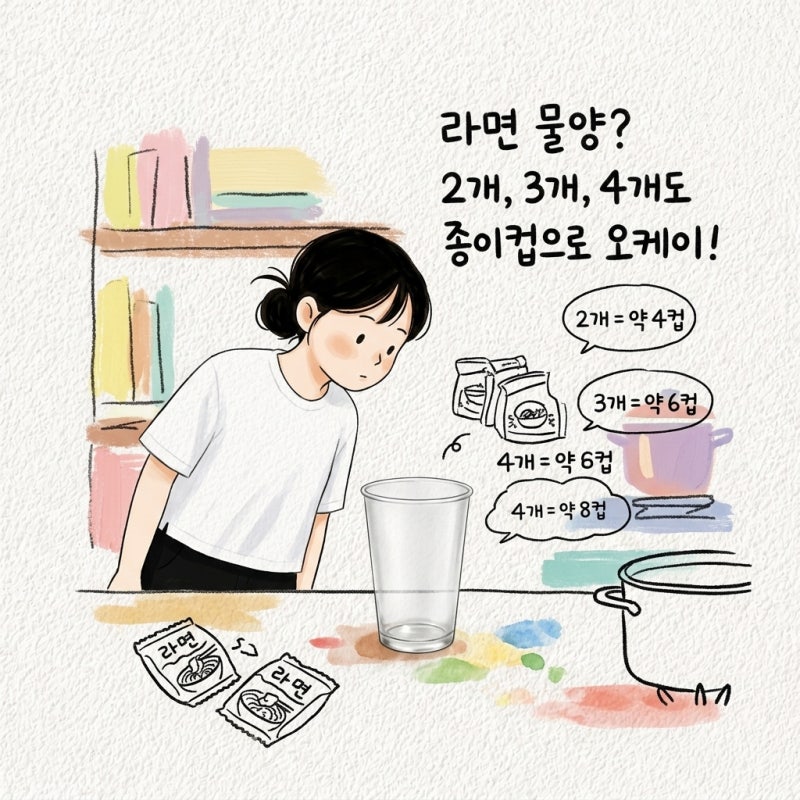 라면 물양 2개 3개 4개 종이컵으로 재는 법