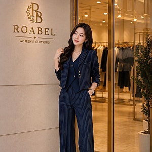 로아벨 가을 하객룩 여성 정장세트 3피스 자켓 베스트 팬츠 스트라이프 수트