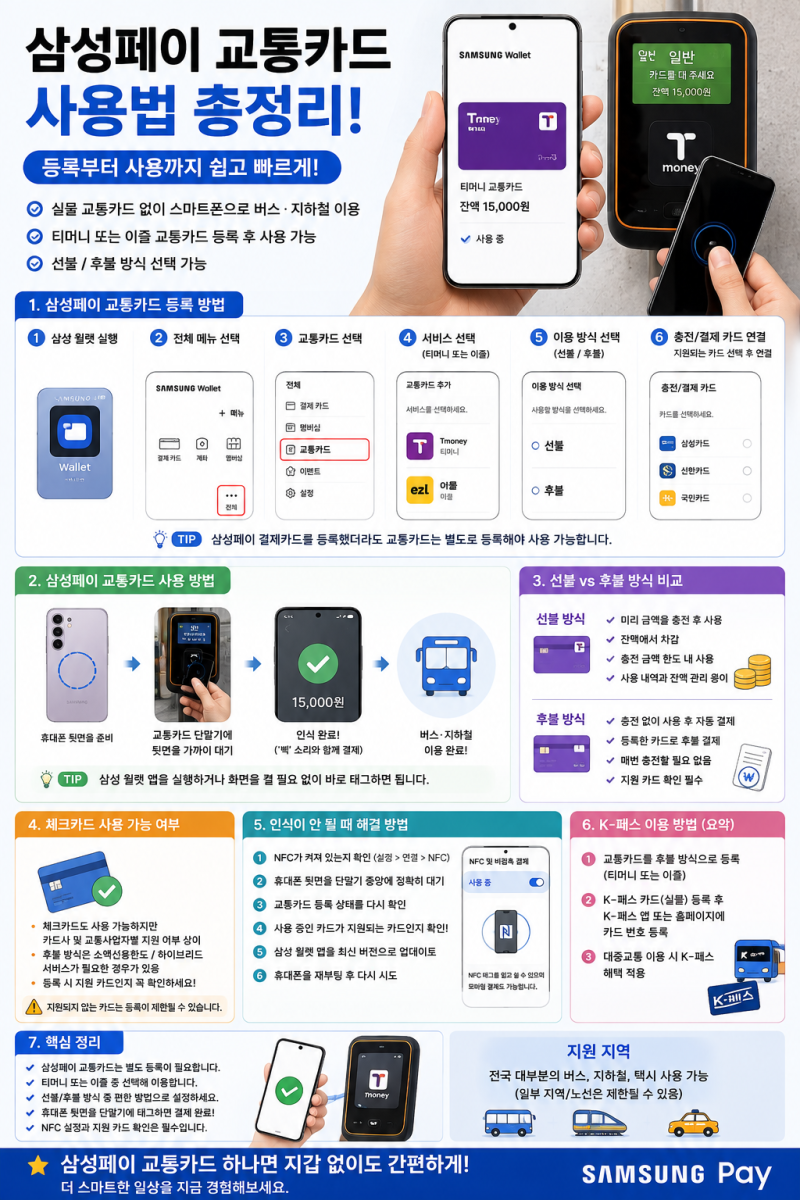 삼성페이 교통카드 사용법 총정리! 등록부터 사용까지 초보자도 쉽게 따라하기