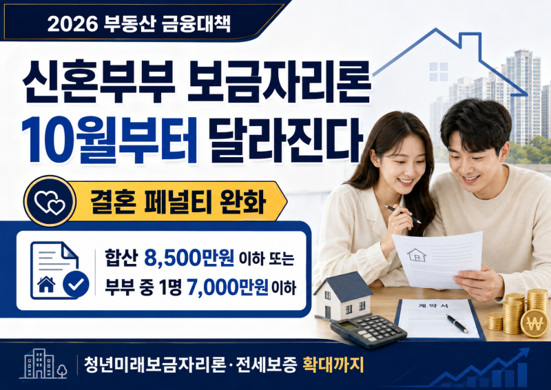 신혼부부 보금자리론 10월부터 달라진다｜부부 중 1명 연봉 7천만원 이하면 가능?