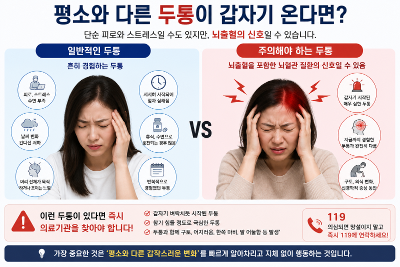 평소와 다른 두통이 갑자기 온다면? 놓치면 안 되는 뇌출혈 전조증상