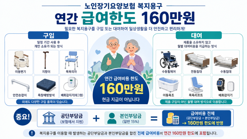 노인장기요양보험 복지용구 구입 대여 품목 급여한도 본인부담금 조회