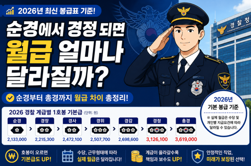 2026 경찰 계급별 봉급 비교, 순경에서 경정 되면 월급 얼마나 달라질까?