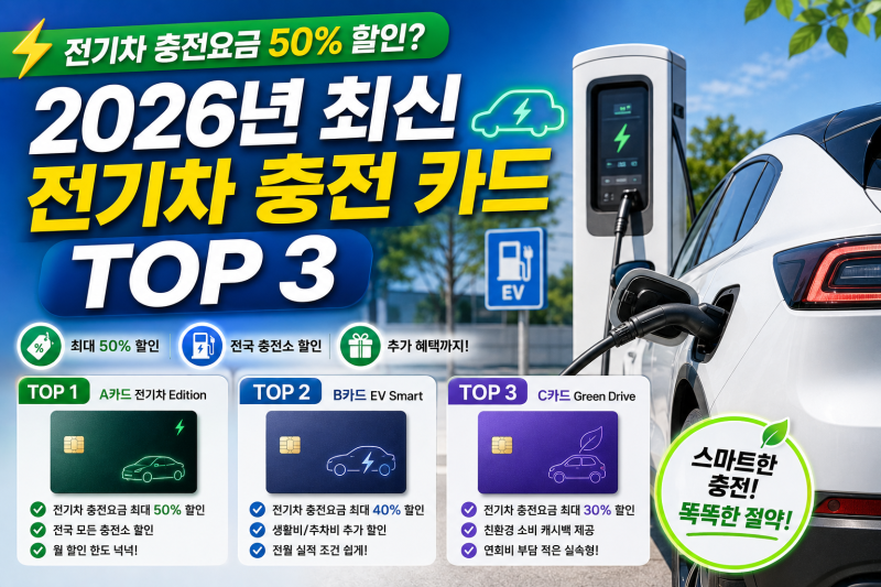 2026년 최신 전기차 충전 카드 TOP 3 (전기차 충전요금 50% 할인? 유지비 대폭 절약)
