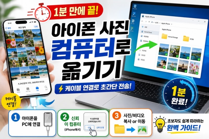 아이폰 사진 컴퓨터로 옮기기 케이블 연결로 1분 만에 끝내는 법