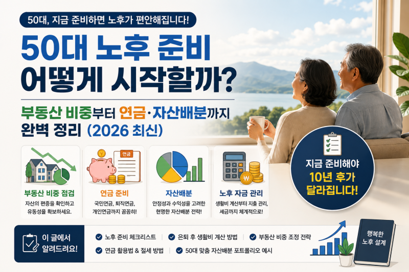 50대 노후 준비 어떻게 시작할까? 부동산 비중부터 연금·자산배분까지 완벽 정리 (2026 최신)