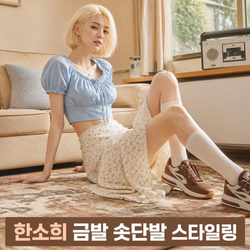 한소희 금발 숏단발 휠라 코디 정보 글리오 LX 에스프레소 스타일링