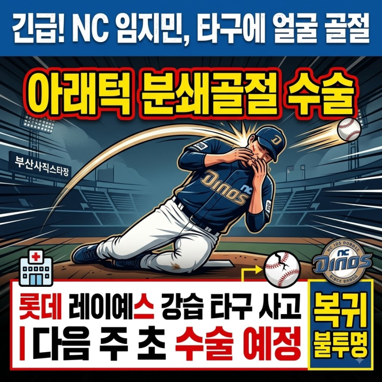 NC <b>임지민</b> 분쇄골절 수술 소식, 안타까운 강습 <b>타구</b> <b>부상</b>과 NC 불펜 ....