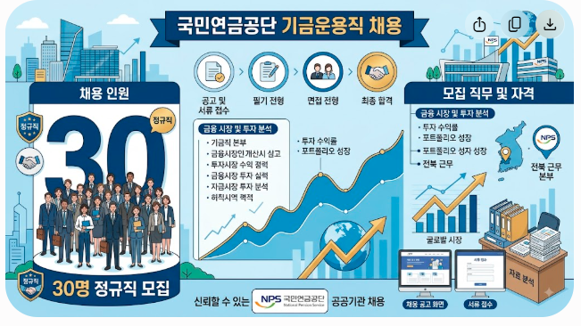 2026년도 제2차 국민연금공단 기금운용본부 기금운용직 30명 채용｜정규직·전북 근무·8월 28....