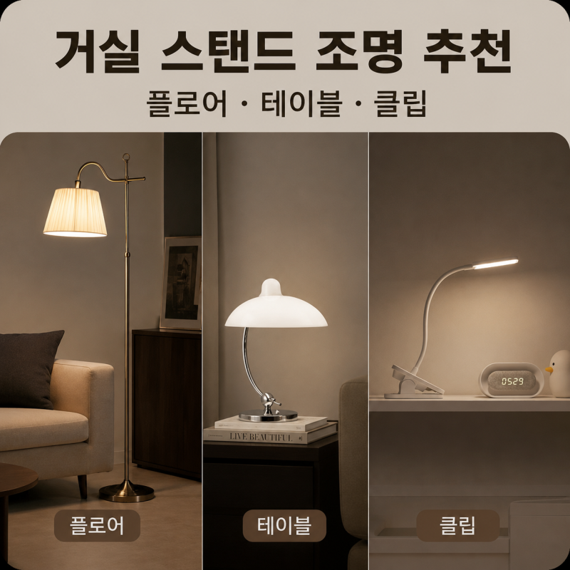 거실 스탠드 조명 추천 | 플로어형·테이블형·클립형 3가지 비교